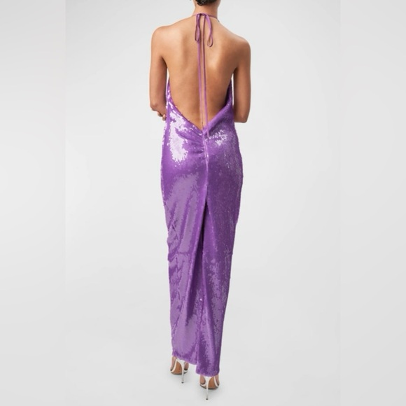 NWT Ronny Kobo Purple Sequin Halter Backless Gown Size S - Picture 5 of 11